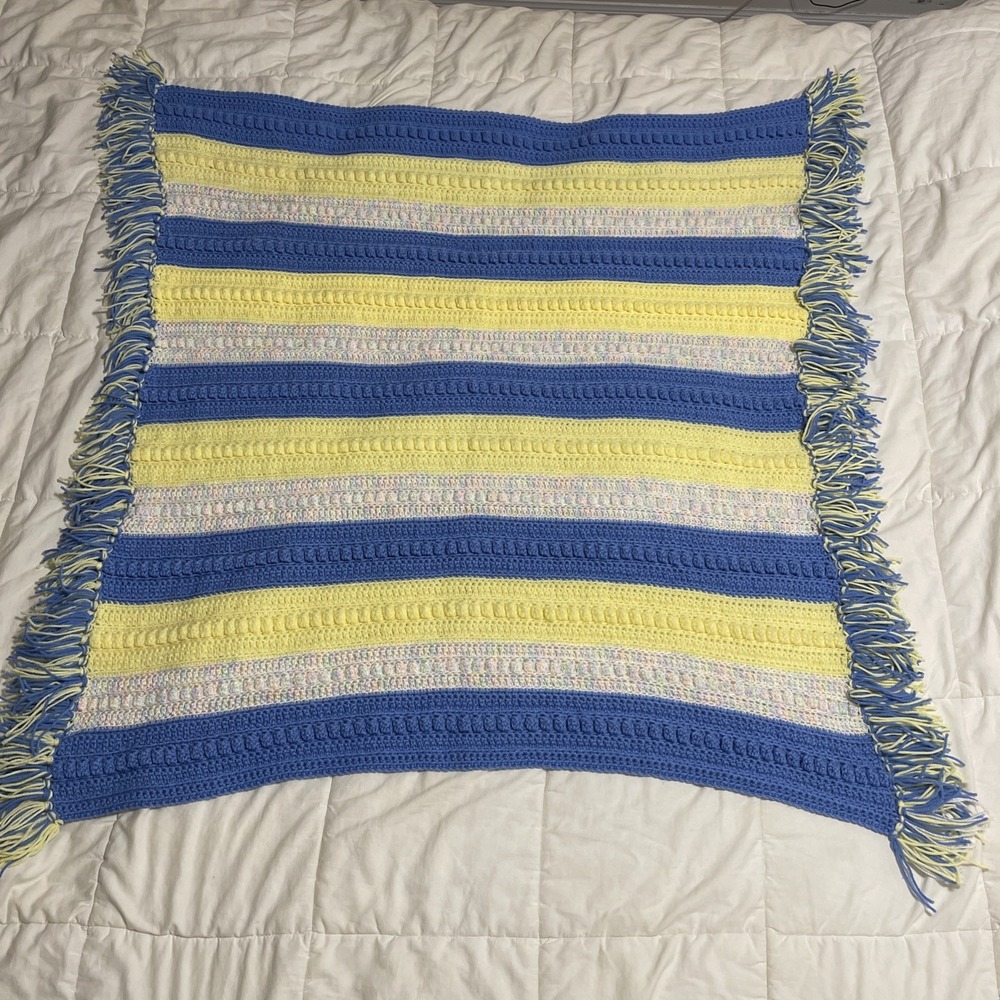 Handmade Crochet Afghan Blanket 43"x47" Beautiful Baby Colors‎ Great Condition